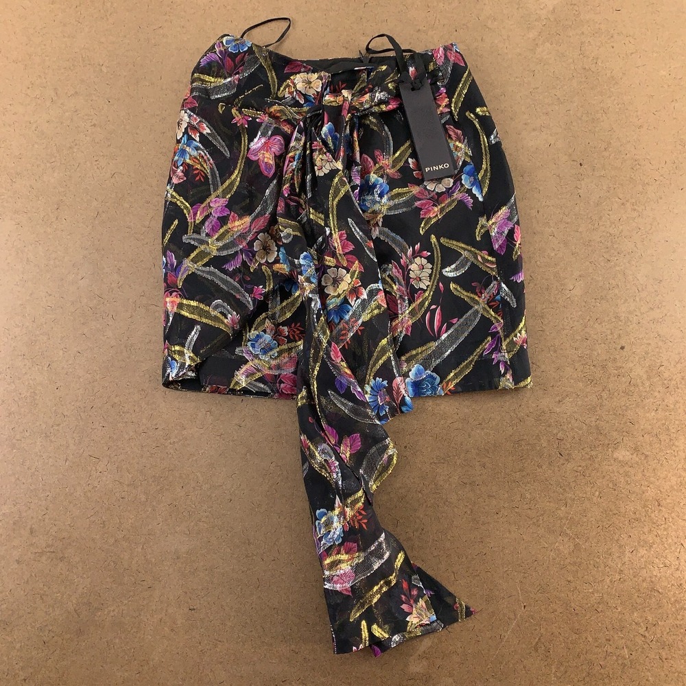 Pinko Women's US Size 1 Black Metallic Floral Pendere Chiffon Mini Skirt NWT